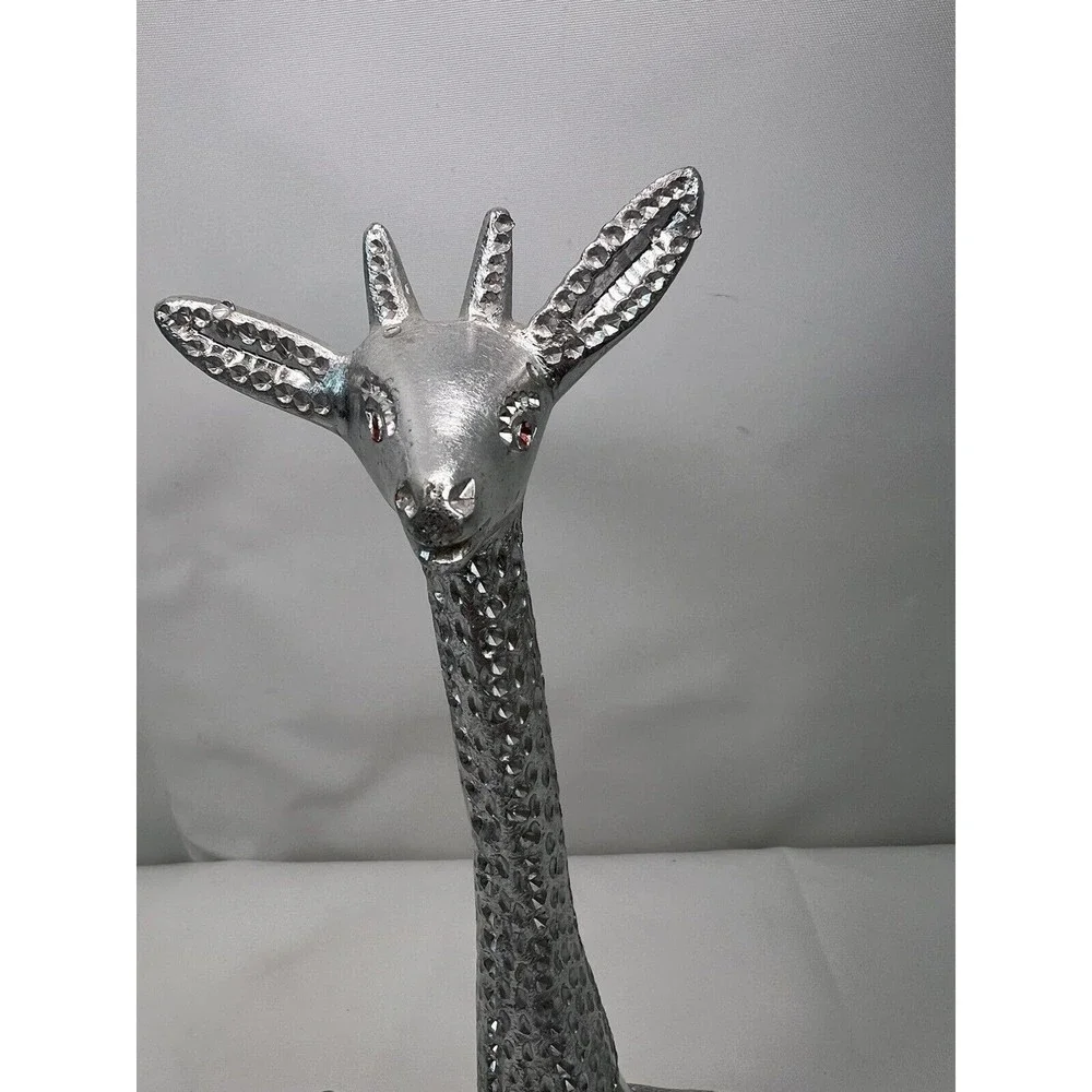 Set Of Vtg Poompuhar Indian‎ Folk Art Decorative Giraffes Silver Tone 7.5”